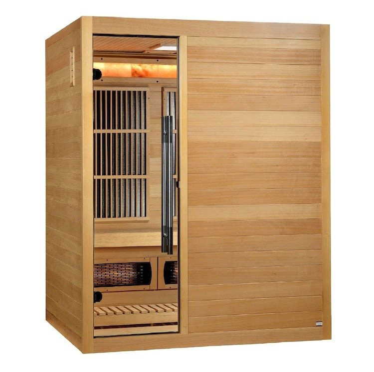 Golden Designs Full Spectrum Traditional Hybrid Sauna 3-Person w/ Hemlock & Himalayan Salt Bar | 